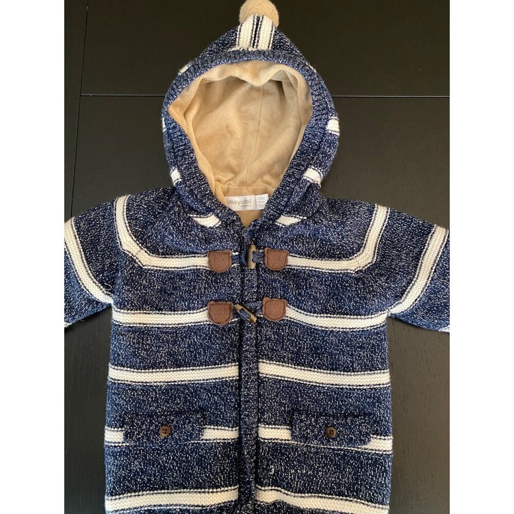 Mayoral Baby Cozy Fleece-Lined Hooded Knit Duffle Sweater 12mth Toggle - Picture 2 of 10